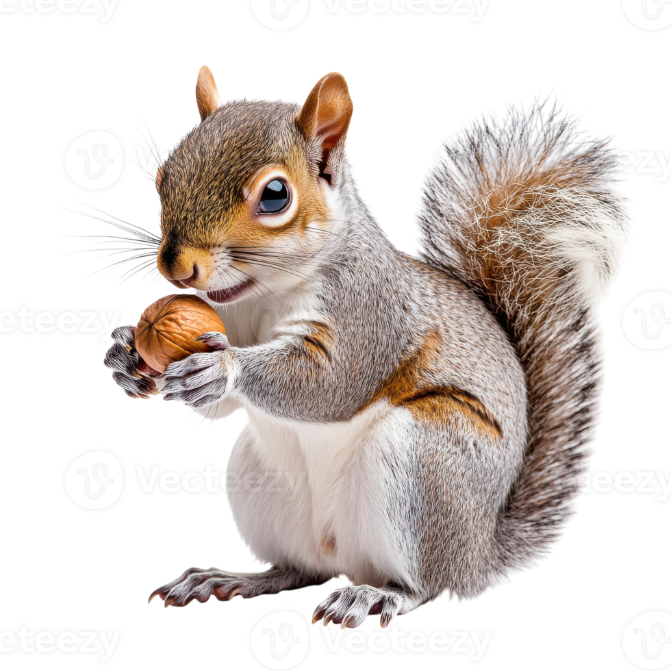 Squirrel Holding a Nut Isolated on White Background for Wildlife Illustrations on Transparent Background png