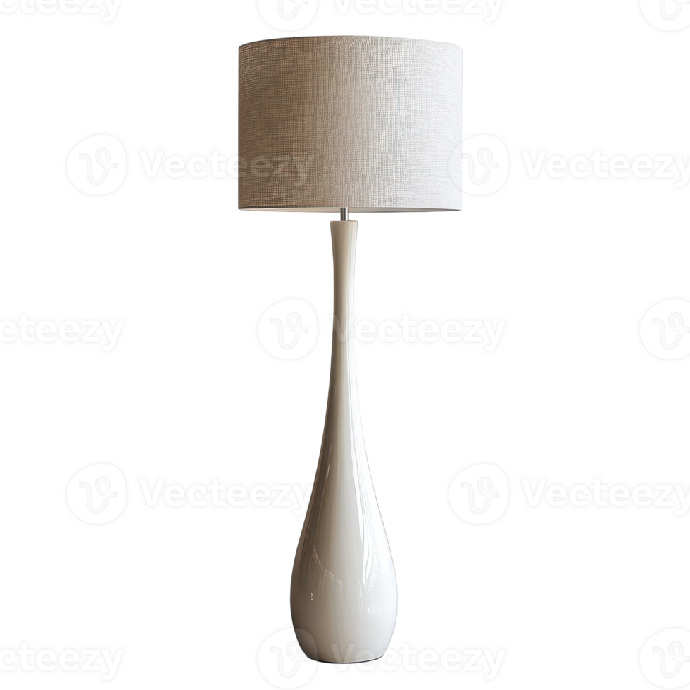 Elegant Tall White Floor Lamp with Fabric Shade for Home Decor on Transparent Background png