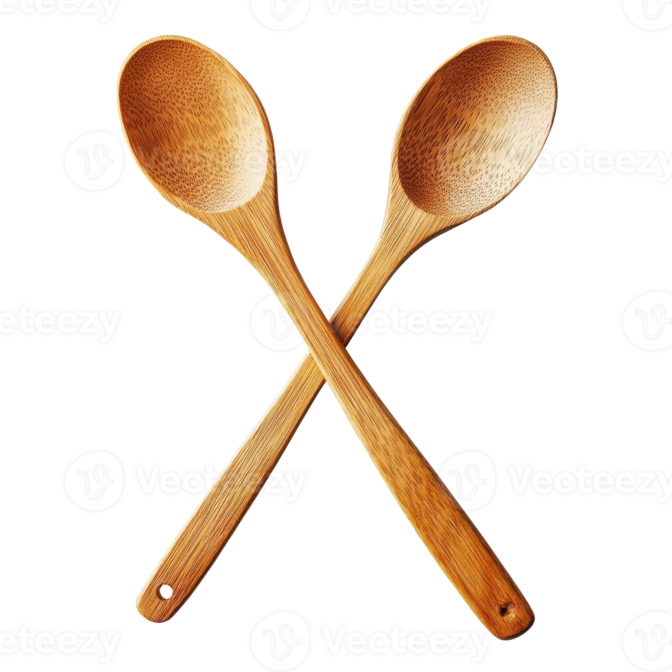 Crossed Wooden Spoons for Culinary Decoration on Transparent Background png