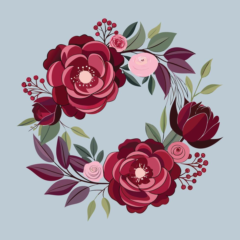 Merry Christmas, calligraphy with hand drawn wreath . vector