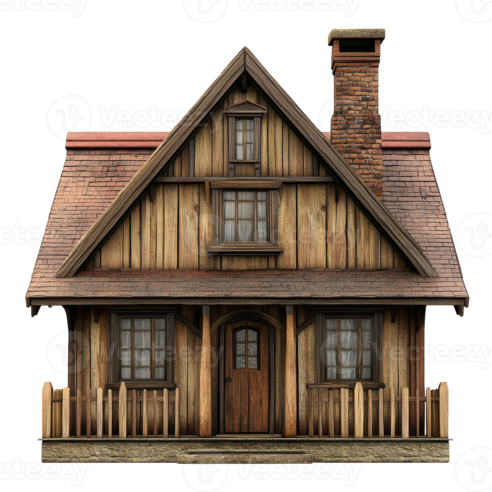 Vintage Wooden House Exterior Isolated on White Background for Architectural Design Use on Transparent Background png
