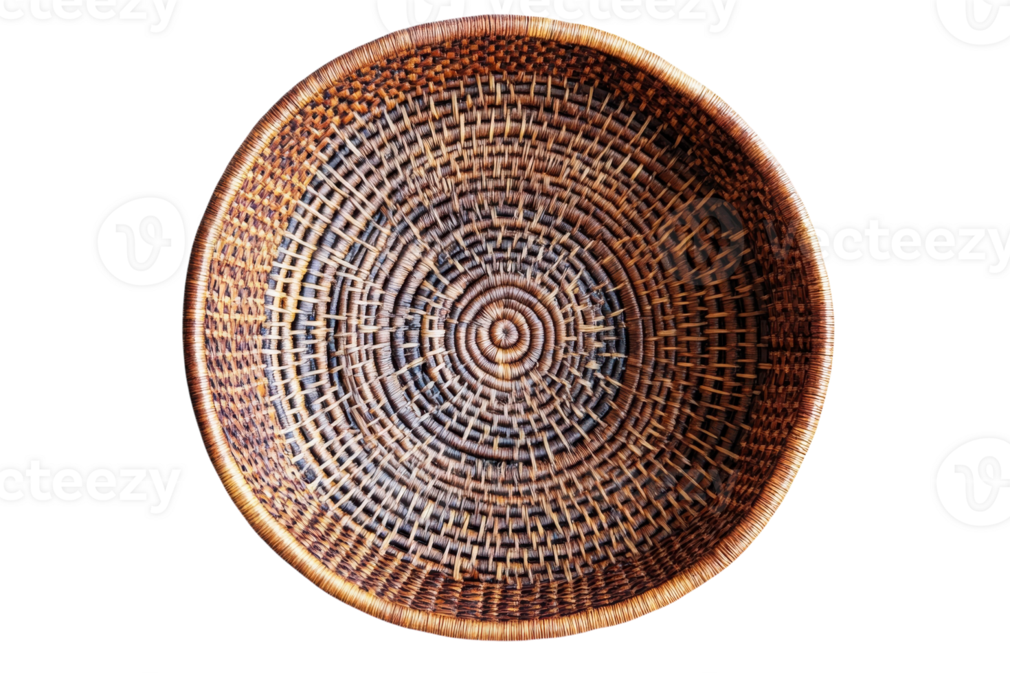 Handwoven wicker basket crafted with intricate patterns in a circular design showcased on a plain background png