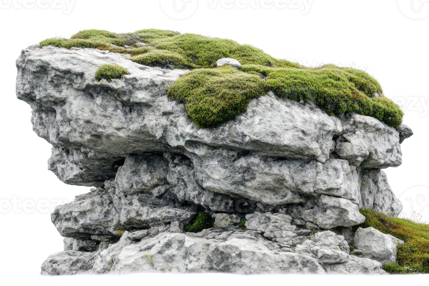 Unique rock formation covered in lush greenery found in a natural environment during daylight png