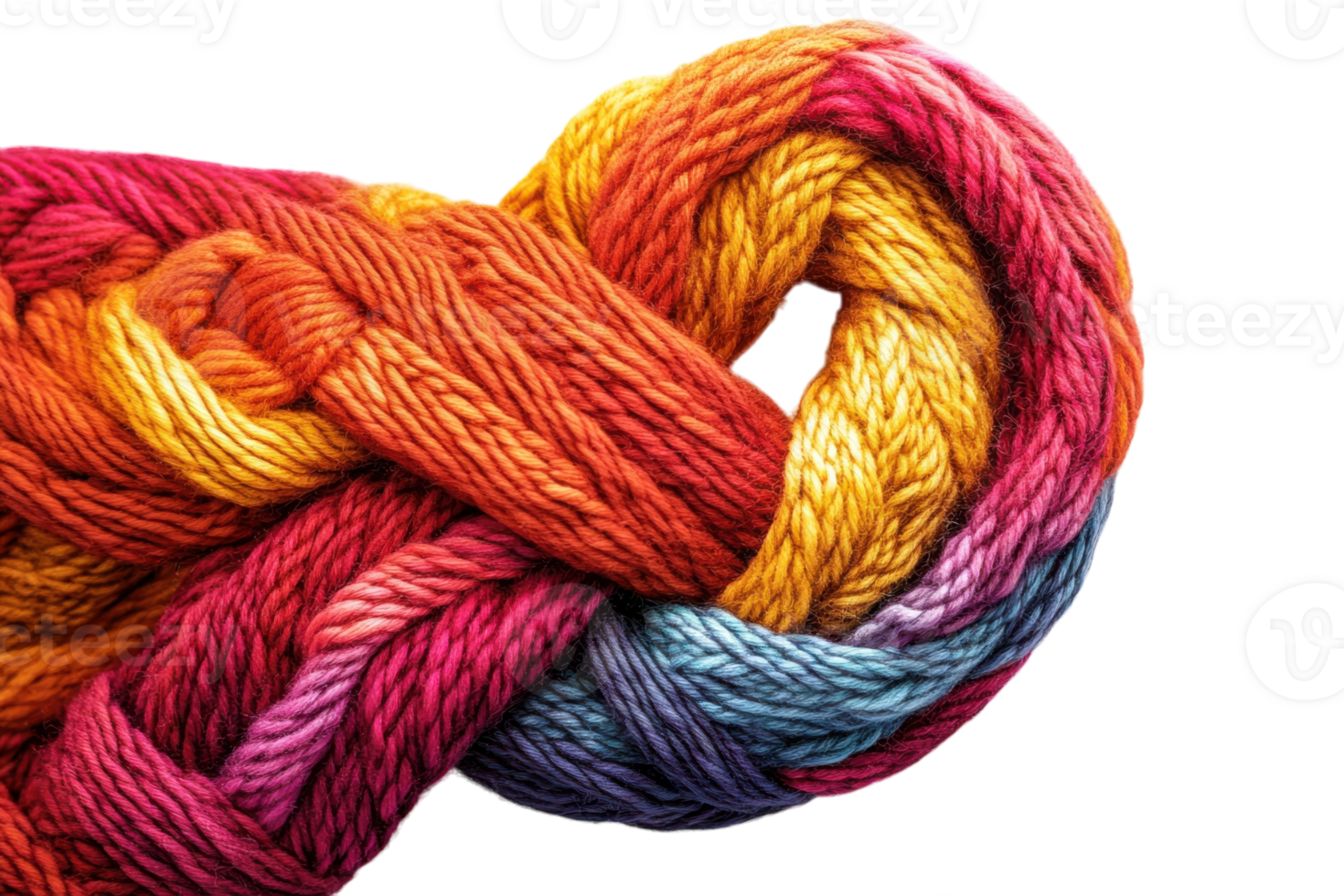 Colorful twisted ropes display vibrant hues of yarn in a creative textile arrangement png