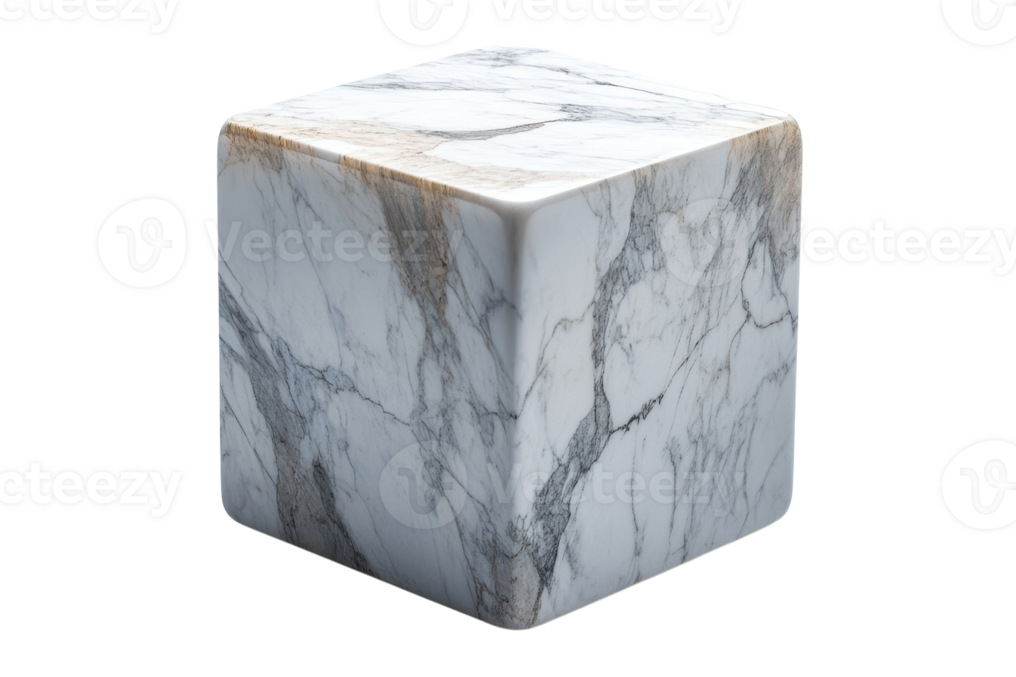 Elegant marble cube situated against a neutral background highlighting its polished surface and intricate veining details png
