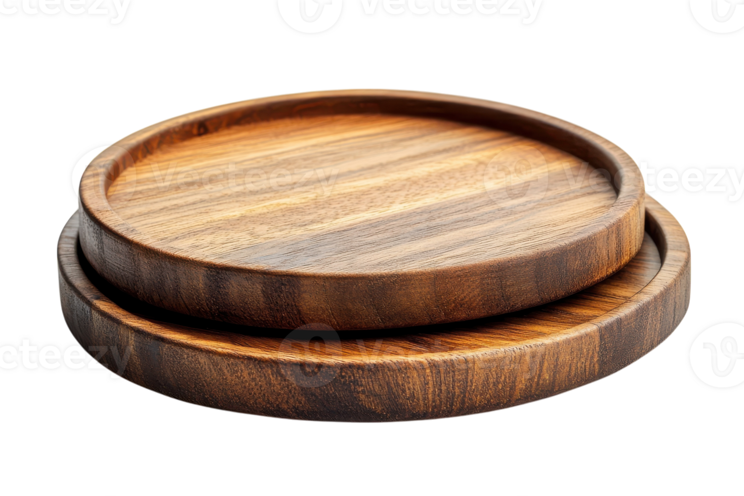 Wooden serving trays stack neatly on a table, showcasing natural patterns and textures for elegant dining experiences png