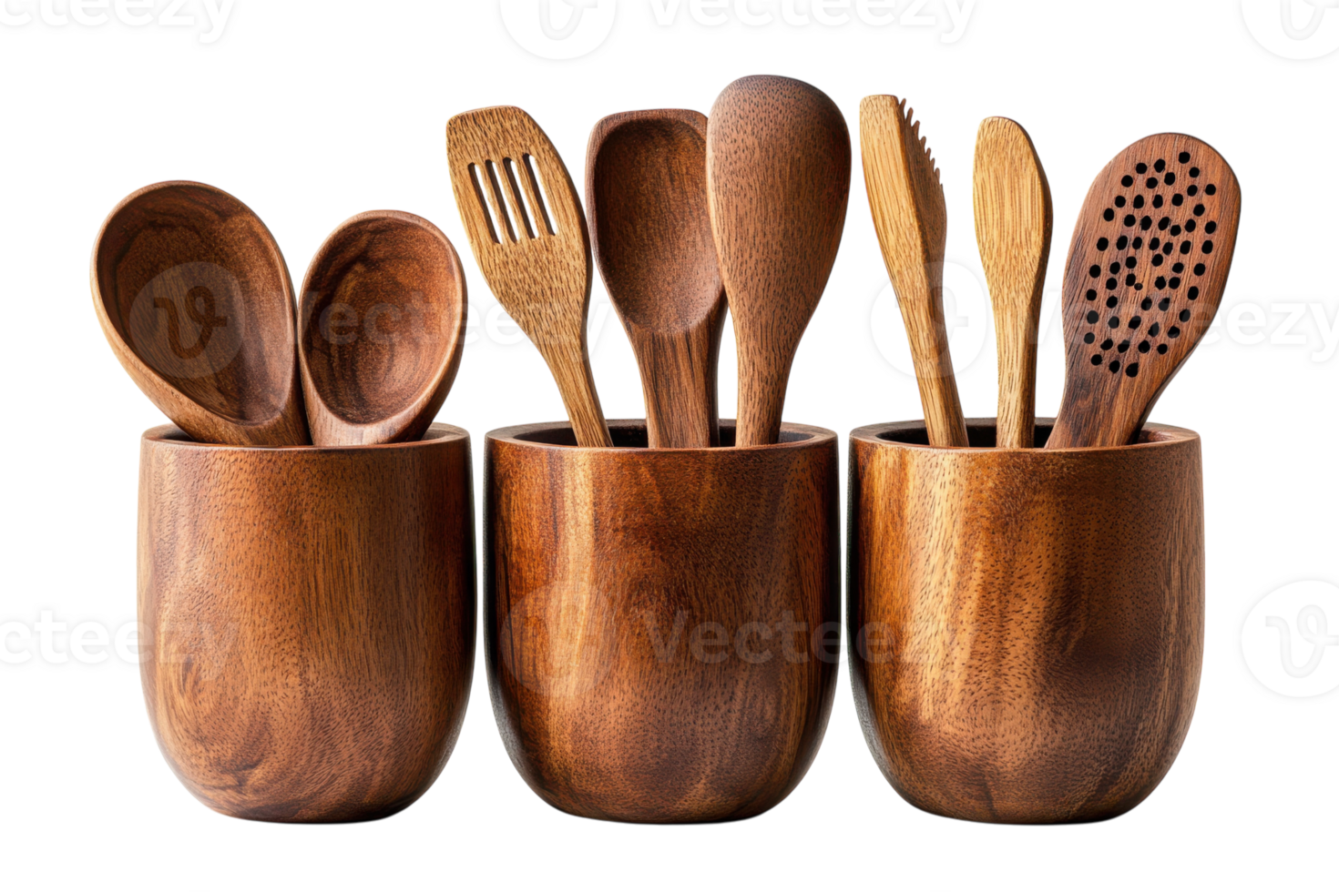 Wooden cooking utensils displayed in elegant containers for a well-organized kitchen setup png
