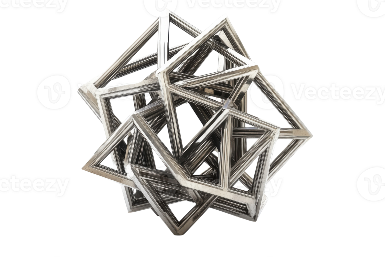 Intricate geometric sculpture made from intersecting triangular frames displayed on a neutral background png