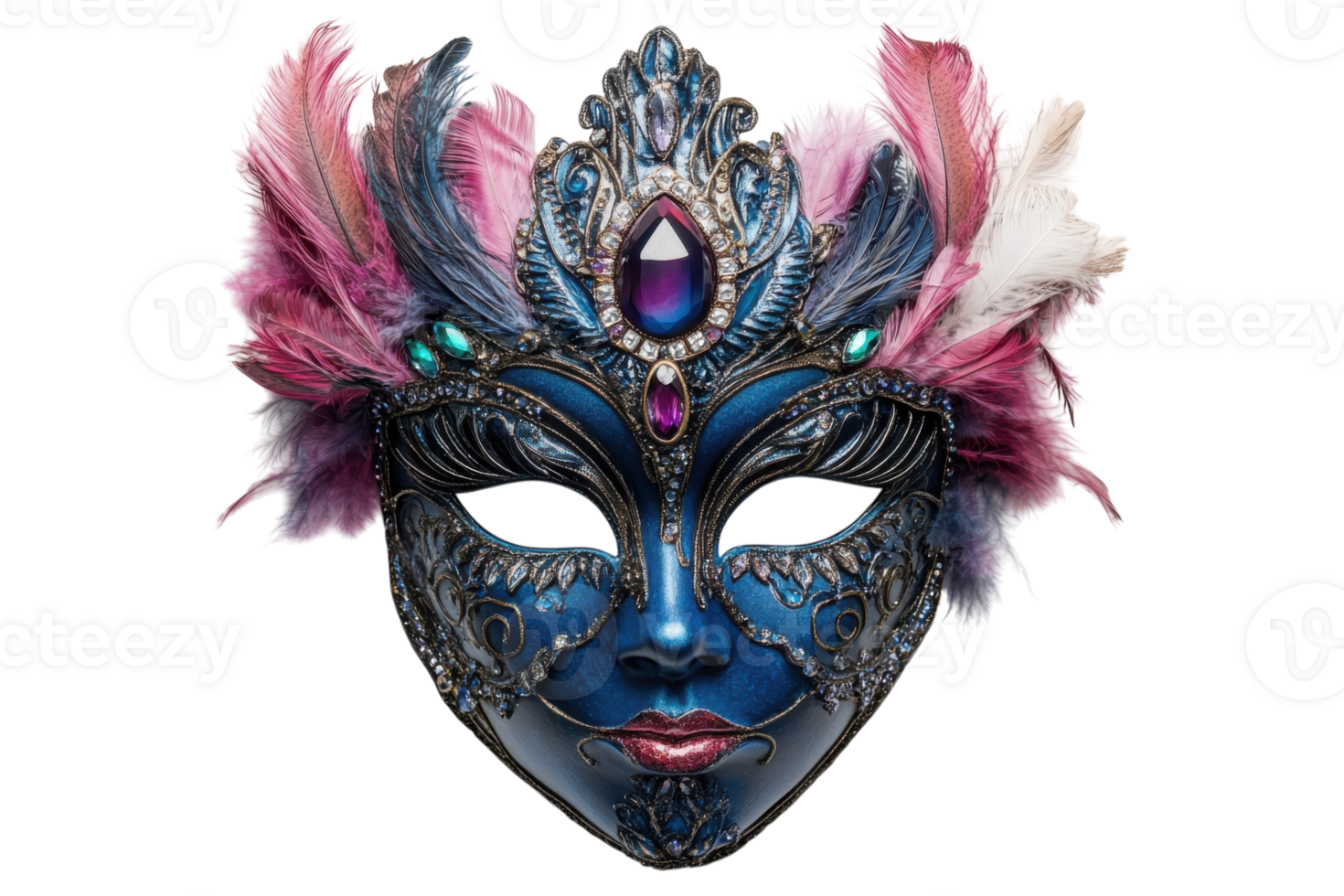Elegant decorative mask featuring feathers and jewels perfect for a masquerade ball or themed event png