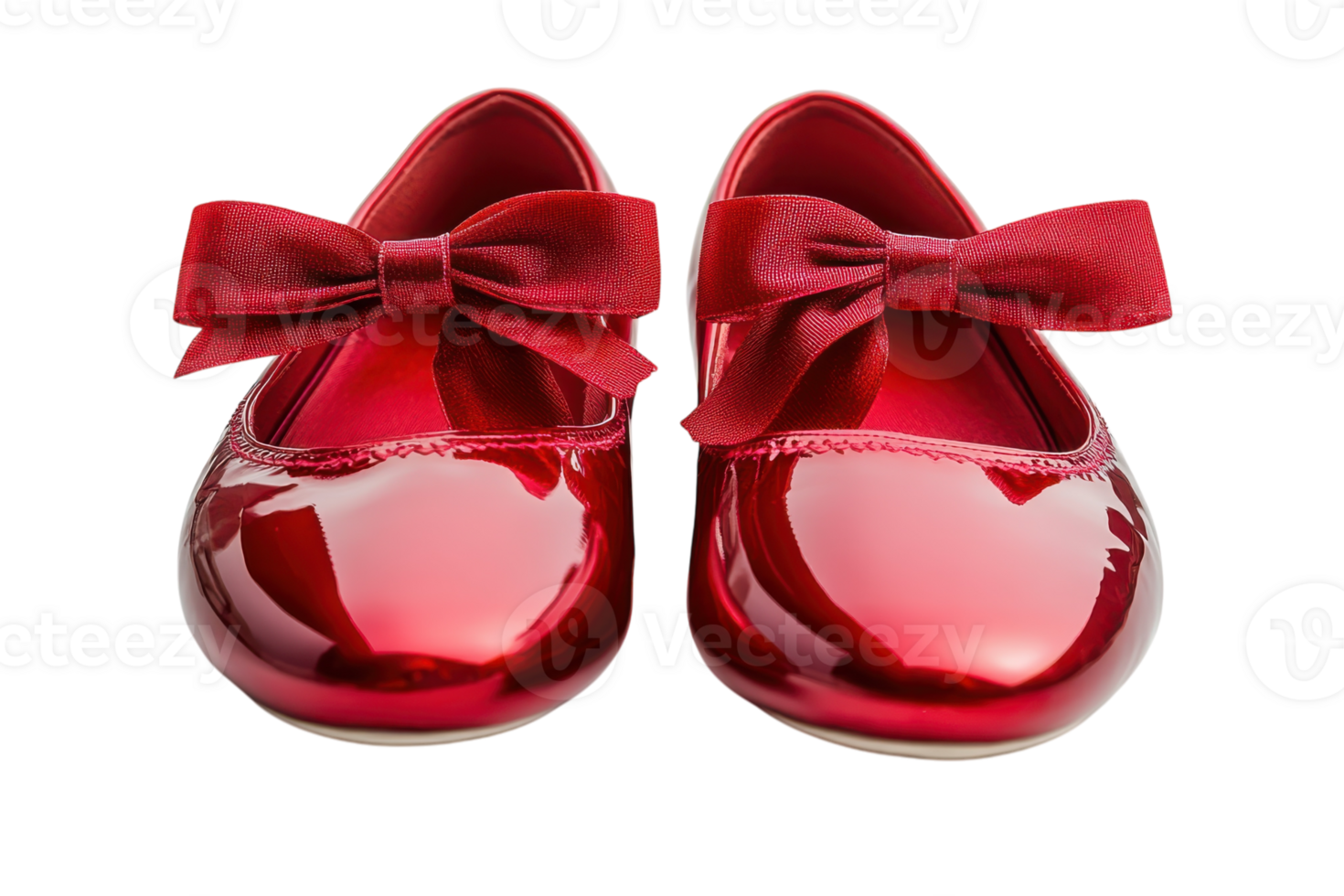 Shiny red ballet flats with bows perfect for young girls, ideal for special occasions and everyday wear png
