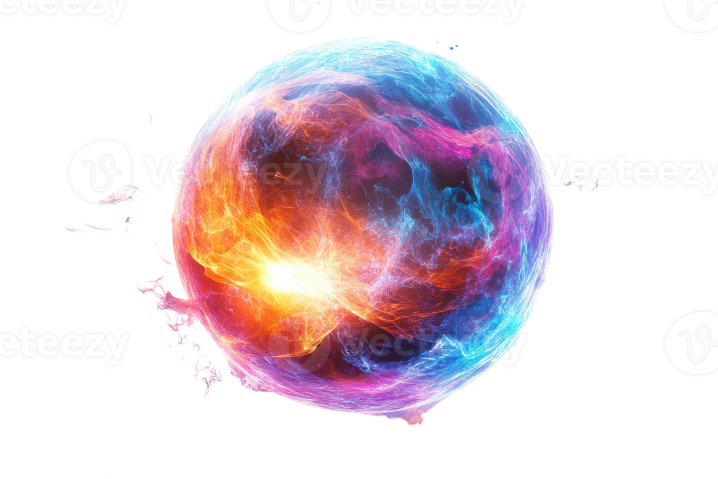 Colorful abstract representation of a cosmic sphere with vibrant hues in a digital art style png