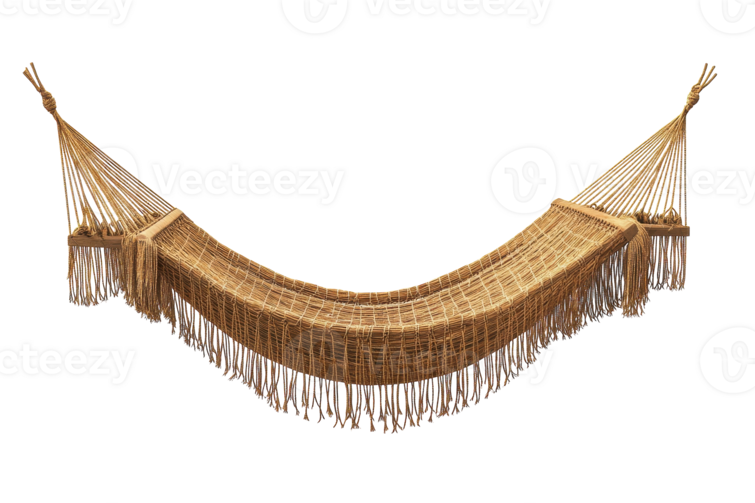 Hammock woven from natural fibers ideal for relaxing in a garden or patio during warm summer afternoons png