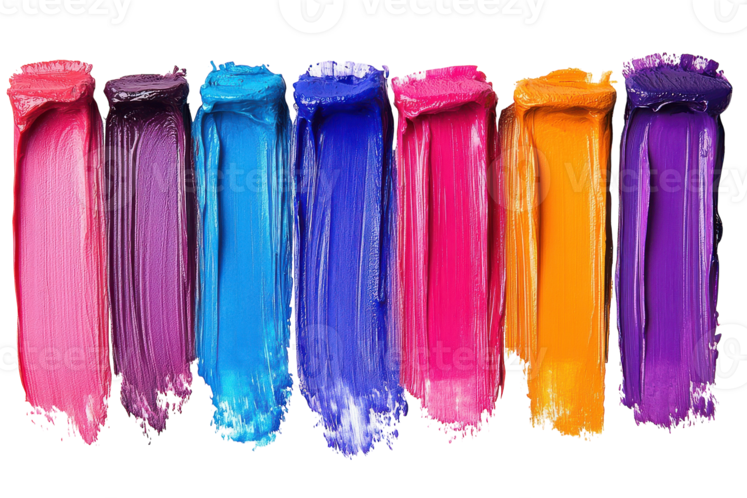 Vibrant colors of paint swatches arranged in a row showcasing a spectrum from pink to orange in a creative workspace png