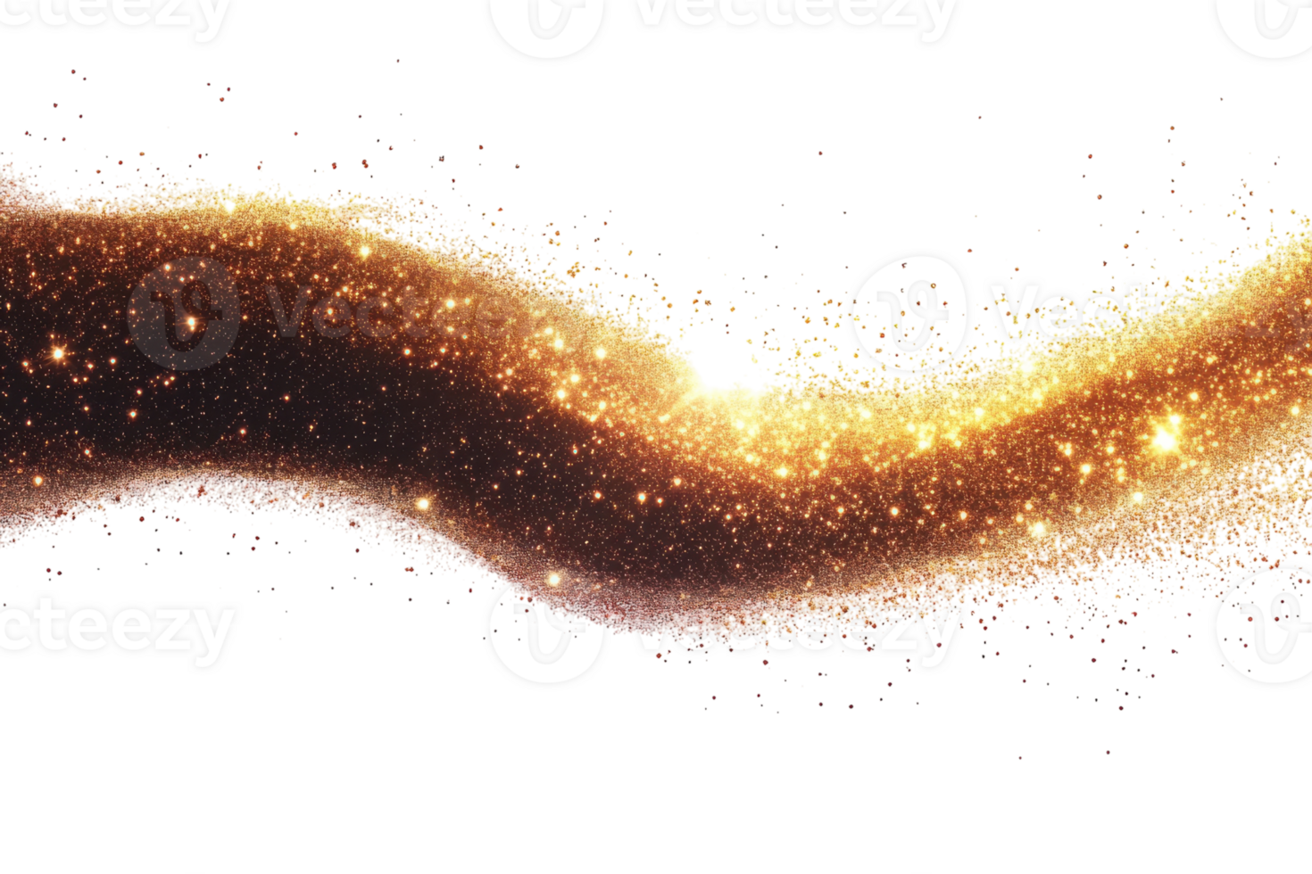 Golden sparkles swirl across a white background creating a magical and ethereal effect png