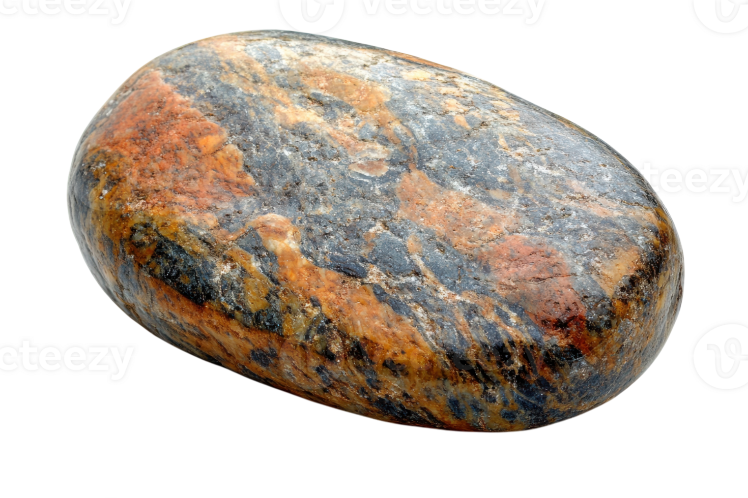 Unique polished stone with vibrant colors reflecting natural mineral patterns in bright lighting png