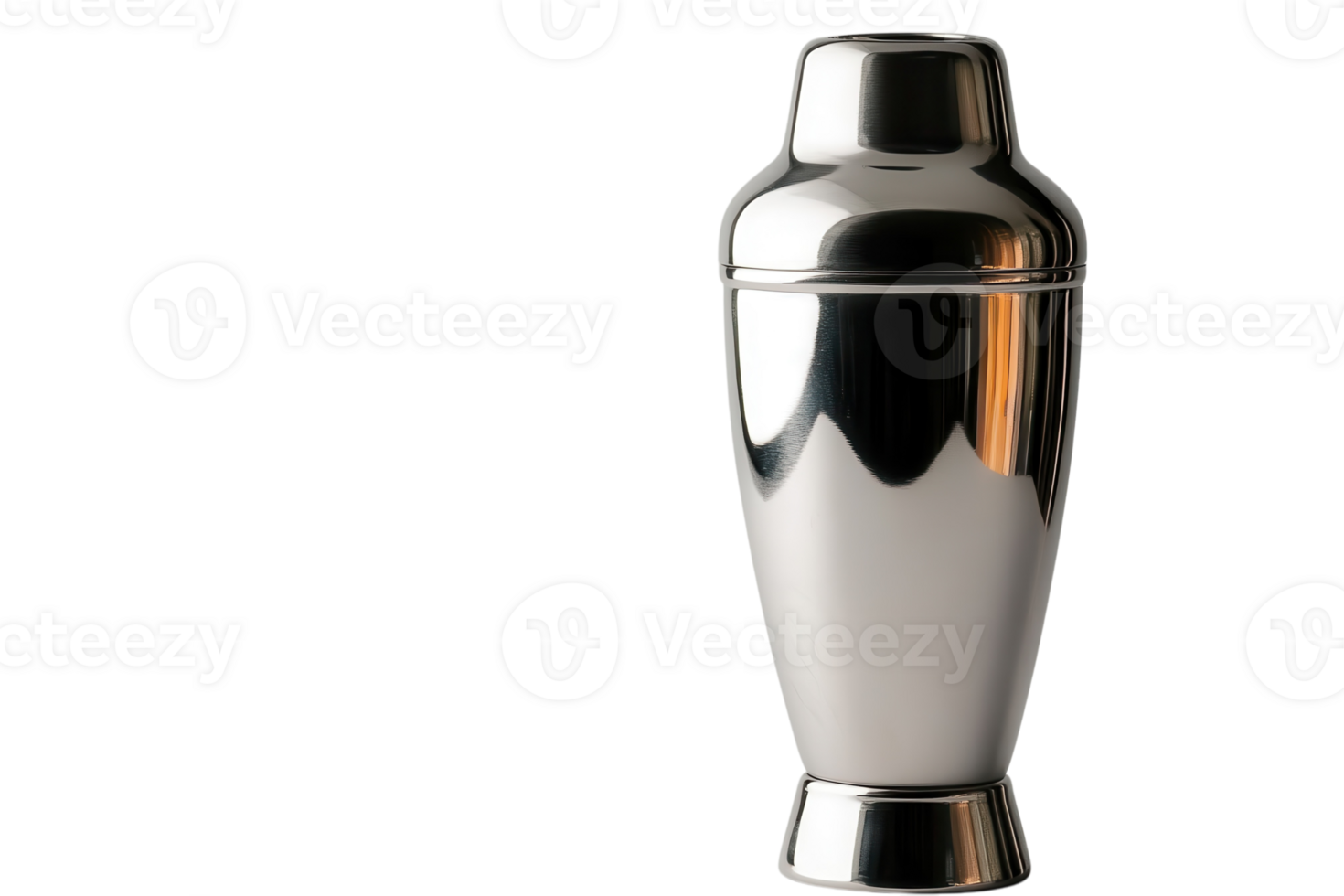 Cocktail shaker displayed on a clean surface highlighting its shiny stainless steel finish and sleek design png