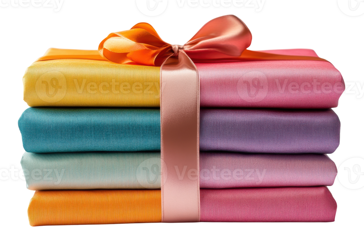 Colorful stack of neatly folded fabrics tied with a ribbon for crafting or decorating purposes png