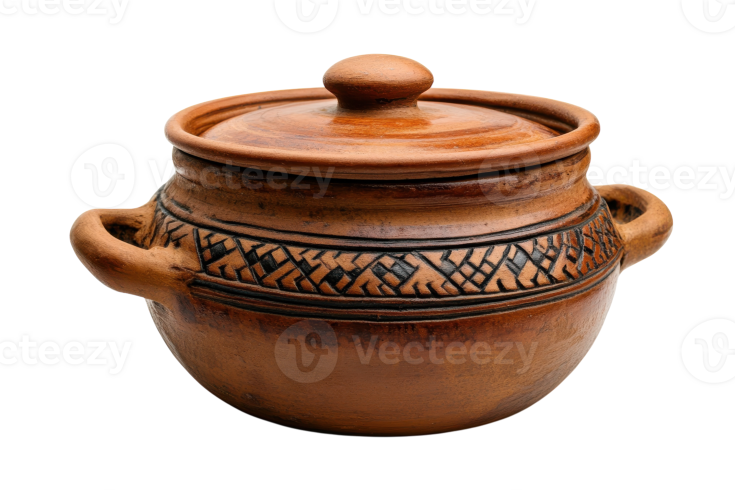 Traditional ceramic pot with intricate design used for cooking and serving food png