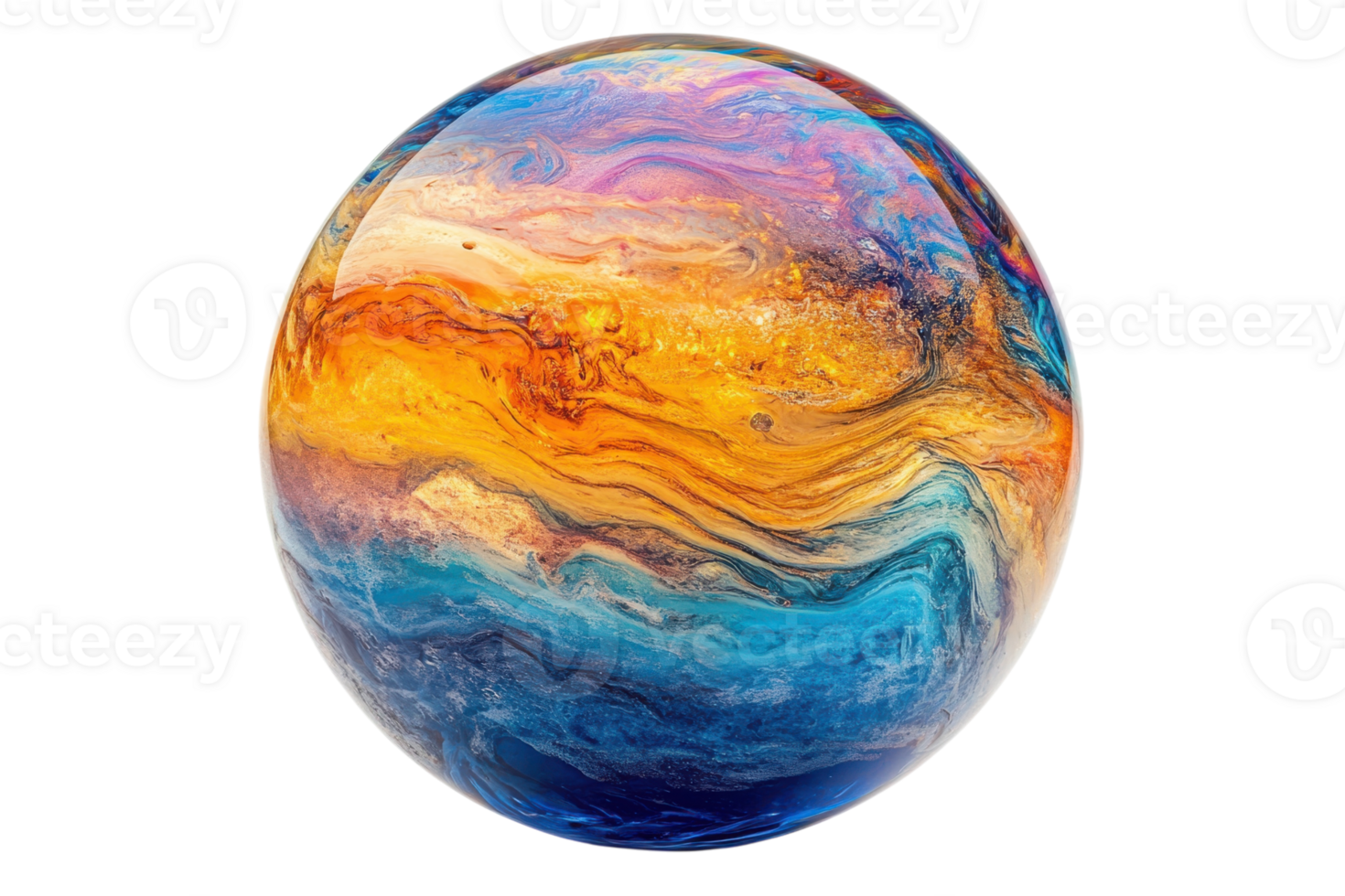 Colorful abstract globe showcasing swirling patterns of orange, blue, and purple against a white background png
