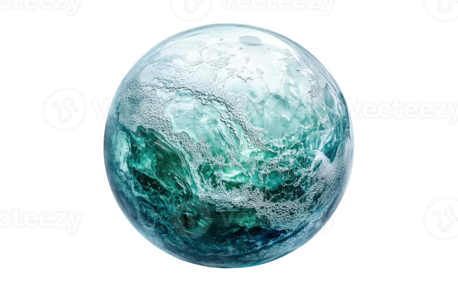 Beautiful glass orb capturing swirling ocean patterns and vibrant colors in a stunning display png