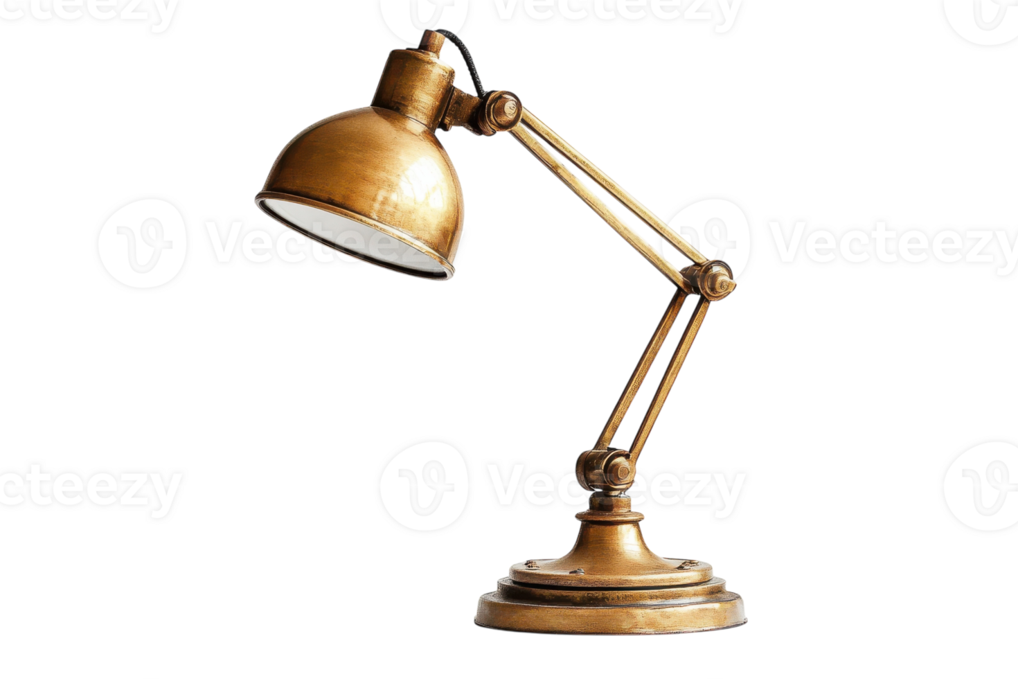 Vintage brass desk lamp with adjustable arm for workspace illumination and decorative flair png