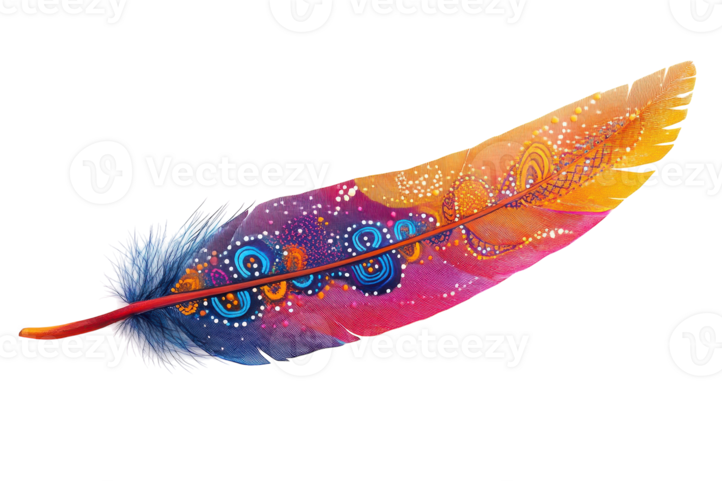 Colorful feather with intricate patterns showcasing vibrant hues during a creative art project png