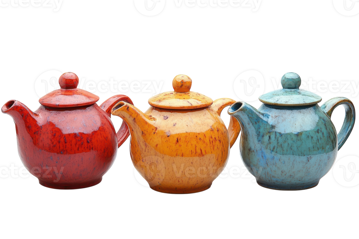 Colorful ceramic teapots filled with charm on a bright display png