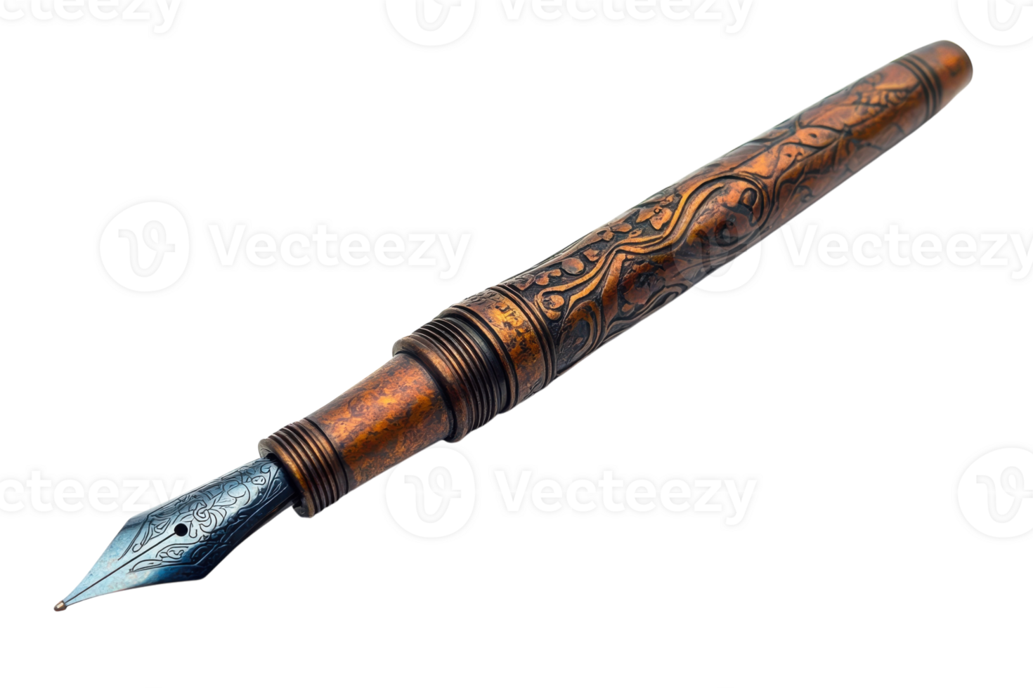 Intricately designed fountain pen resting on a white background showcasing fine craftsmanship and elegance in writing instruments png