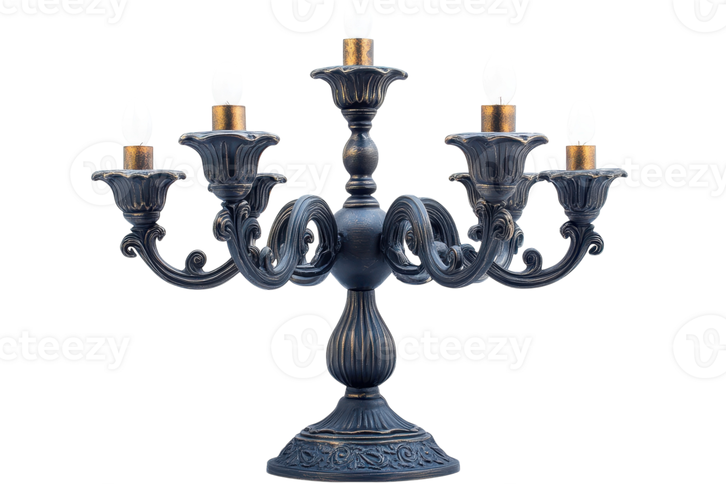 Elegant black candelabrum with ornate design and candle holders for ambient lighting in any formal setting png