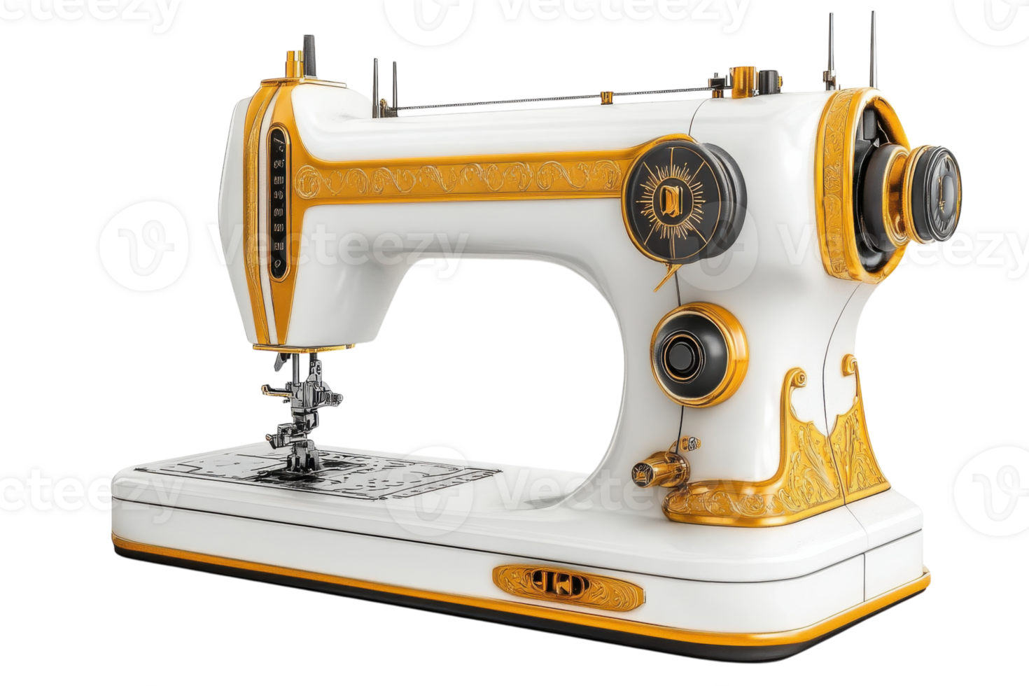 Vintage sewing machine with intricate design stands ready for crafting projects in a bright workspace png