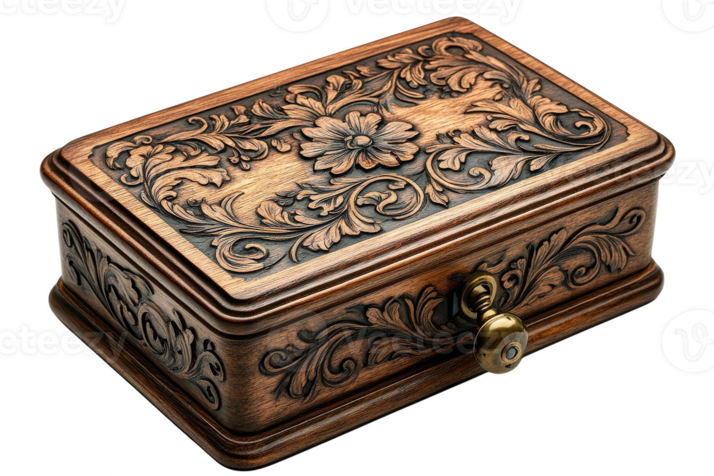 Ornately carved wooden box with floral design showcasing craftsmanship and elegance for decorative use png