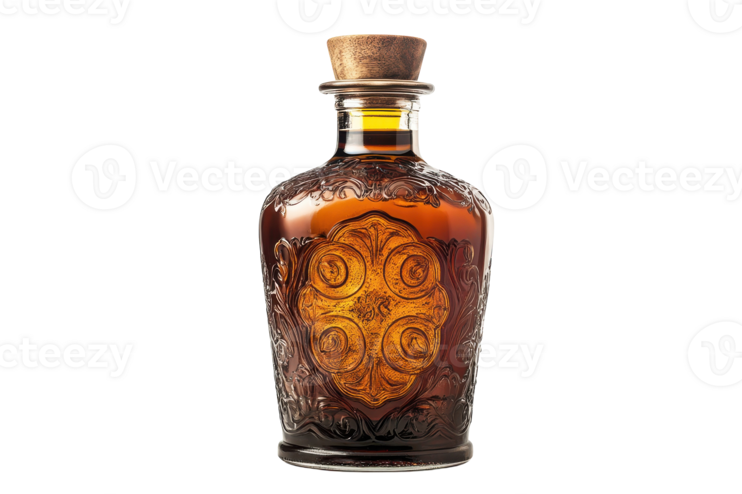 Elegant glass bottle showcasing intricate design and rich color, perfect for displaying fine spirits in any setting png