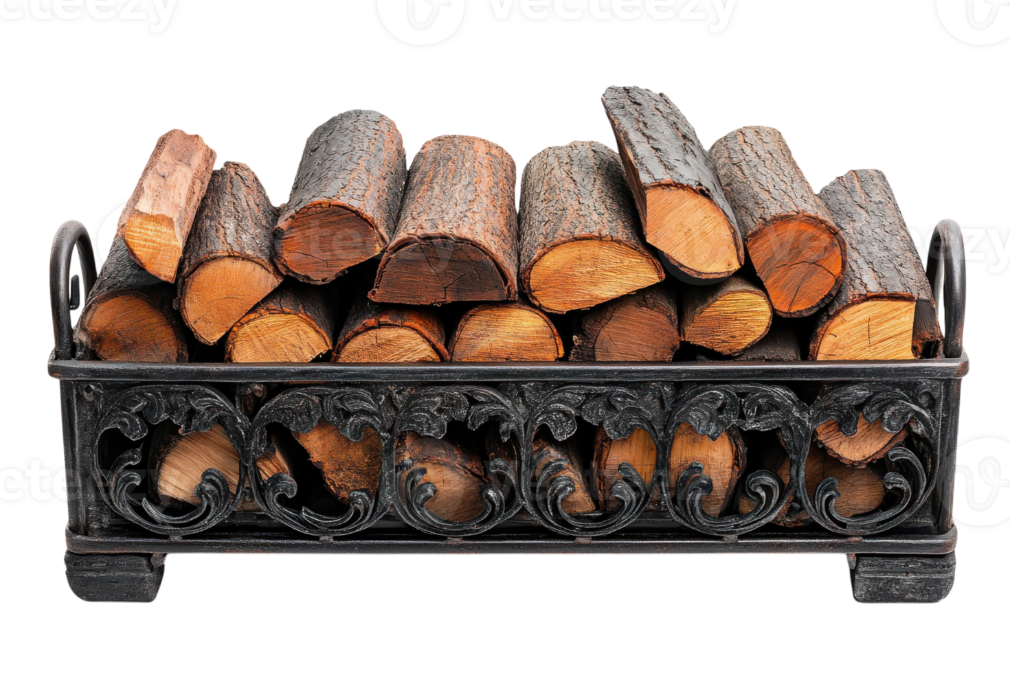 Rustic firewood rack filled with neatly stacked logs offering warmth and charm to any living space png