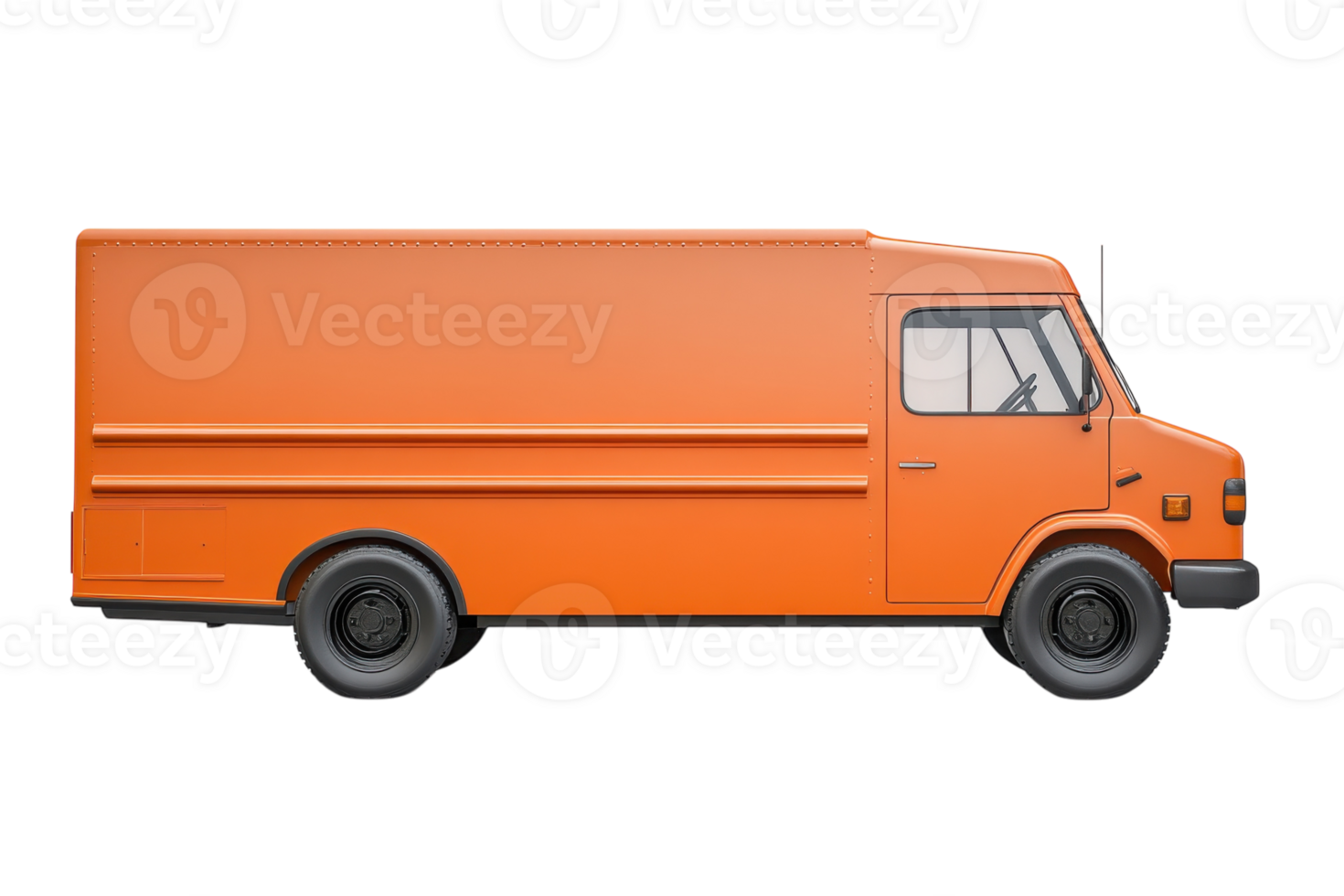 Vintage orange delivery truck parked in an urban setting during daytime with clear skies png