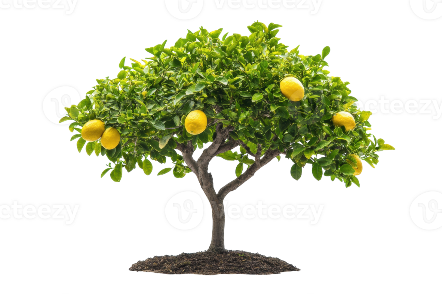 Lemon tree with ripe fruit showcasing vibrant leaves and healthy growth in a garden setting png