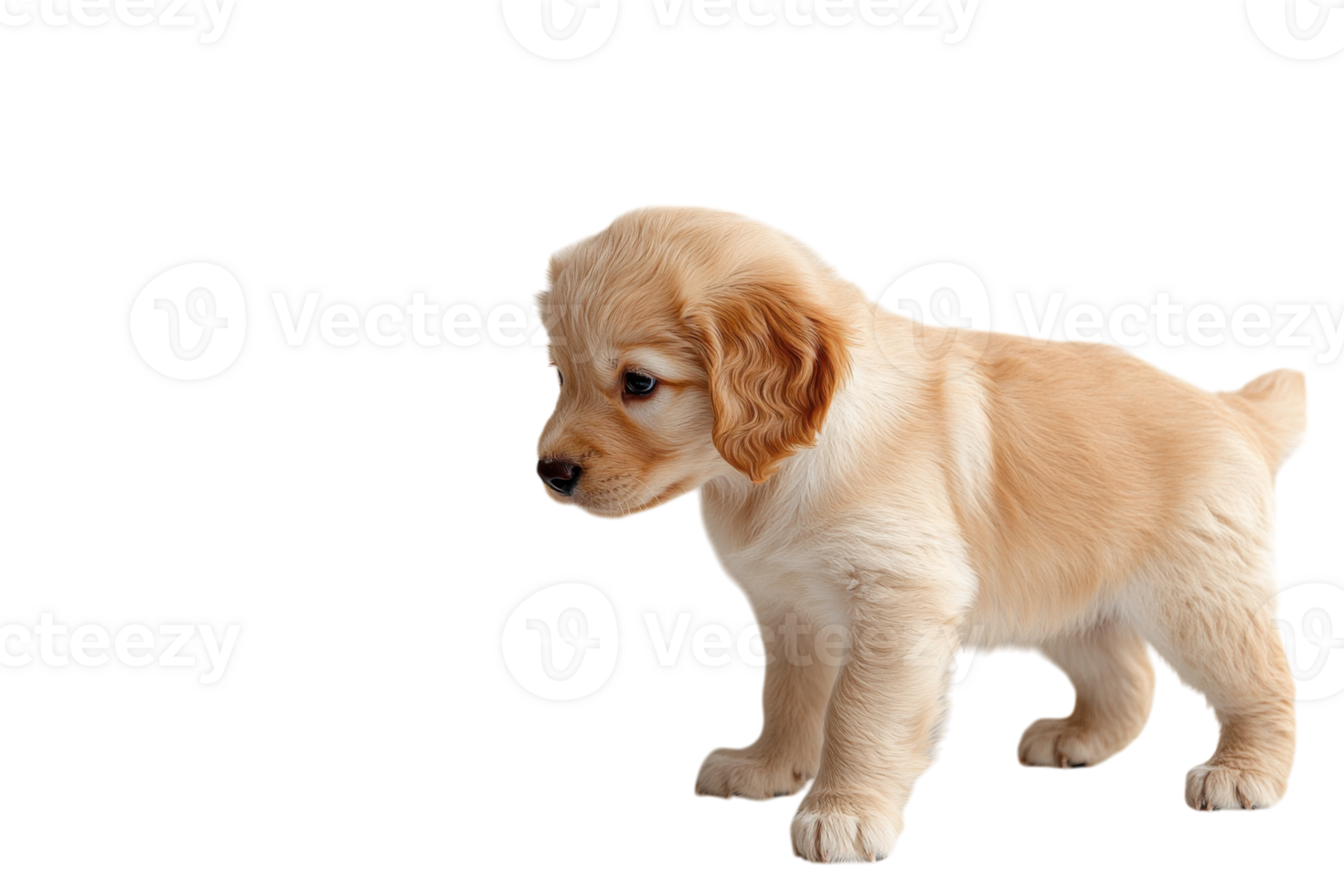 Golden retriever puppy standing on white background, showcasing its playful and curious nature png