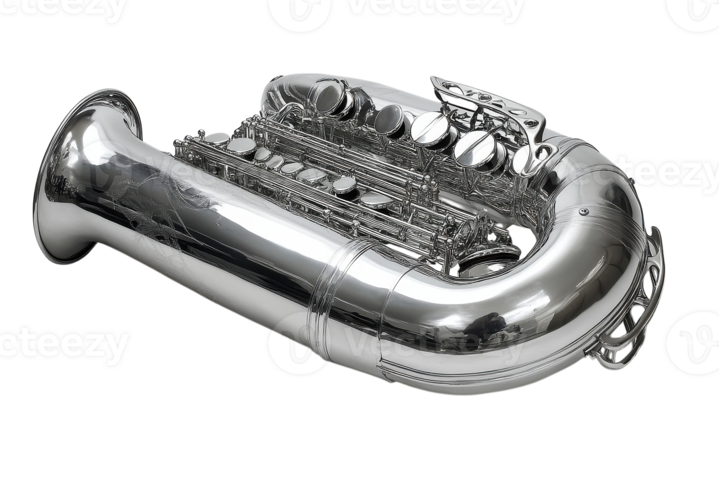 Unique shiny tuba displayed at a music shop showcasing intricate design and craftsmanship png