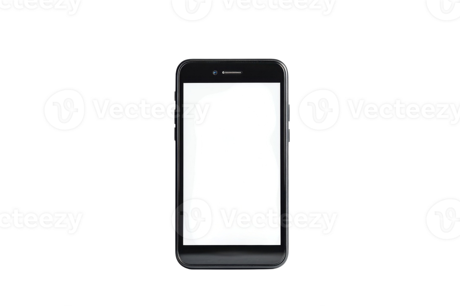 Modern smartphone with blank screen laying flat on a surface ready for use or customization png