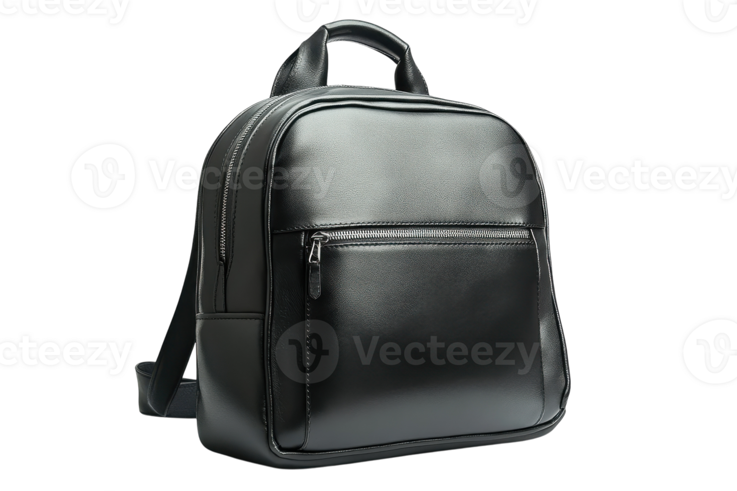 Stylish black leather backpack ideal for daily use or travel with multiple compartments and a sleek design png