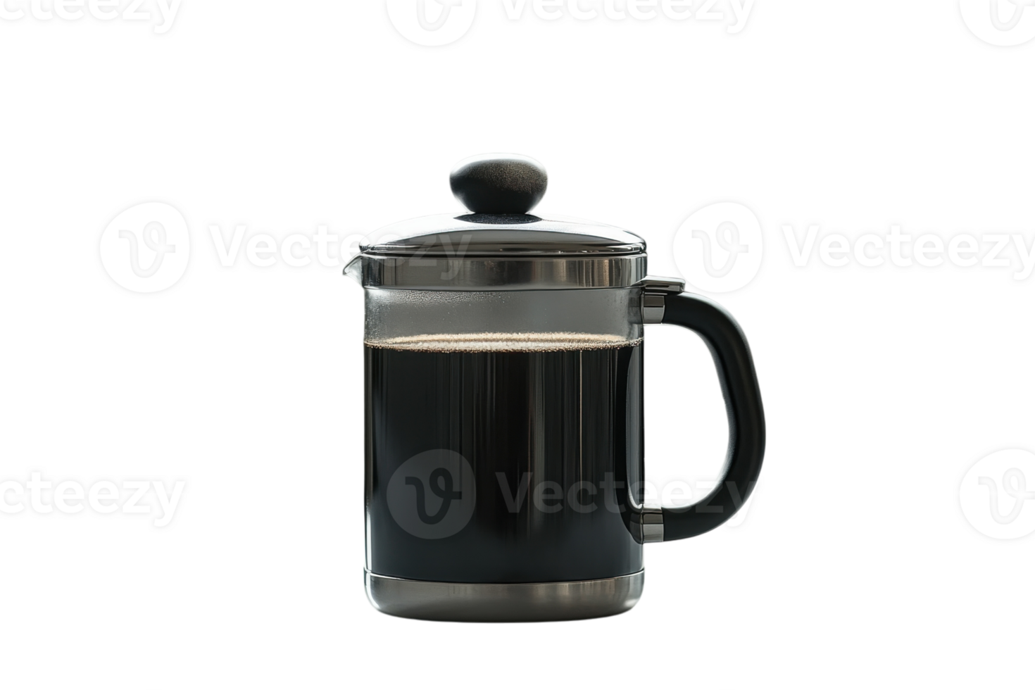 Enjoying fresh brewed coffee with a French press in a cozy kitchen setting during morning hours png
