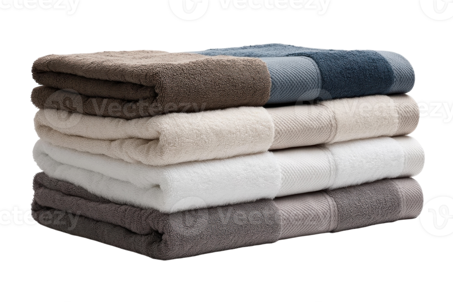 Soft and luxurious stacked towels in neutral tones ready for use in a cozy bathroom setting png