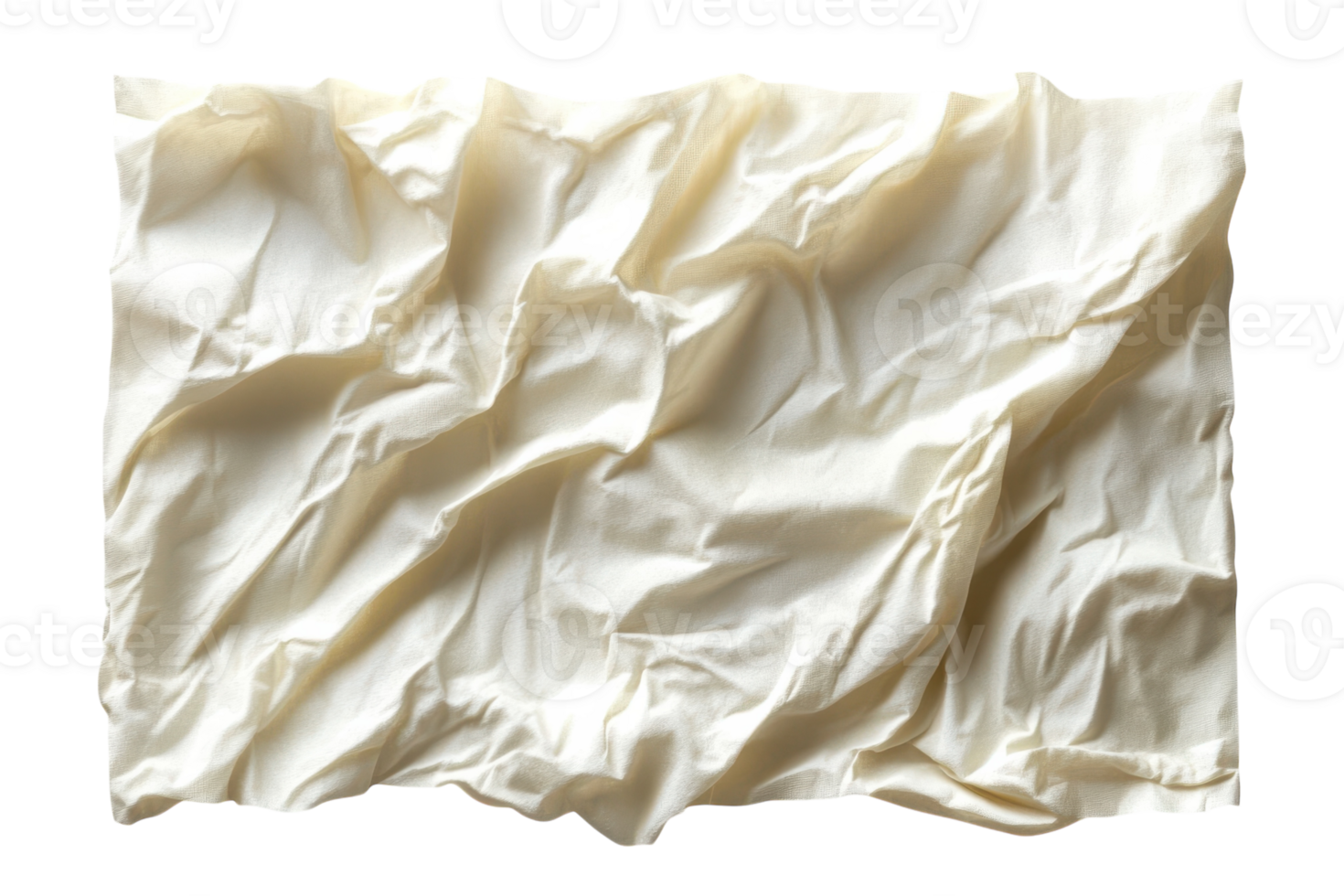 Wrinkled white fabric on a flat surface creates a textured display, emphasizing softness and subtle elegance in design png