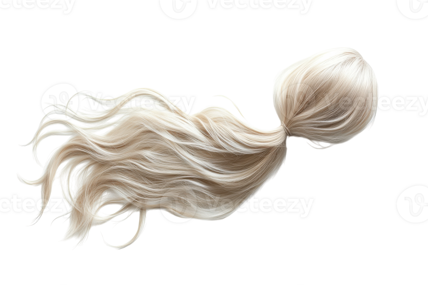 Long, flowing blonde hair styled in a ponytail on a white background showcasing texture and volume png