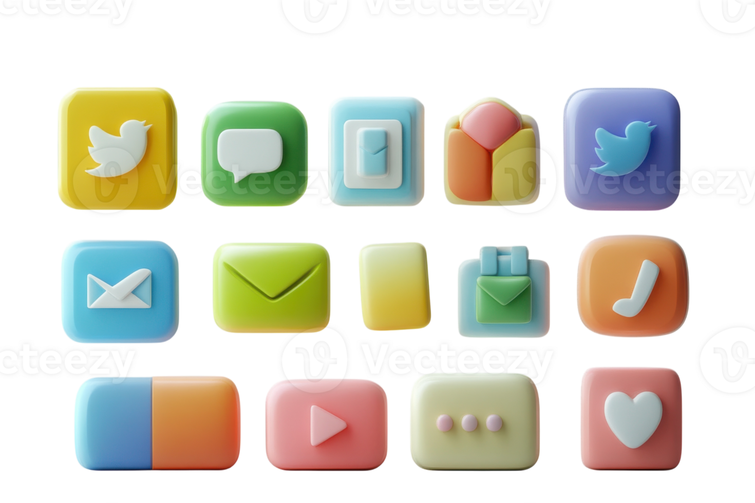 Colorful social media icons in various shapes and sizes displayed in a modern design png