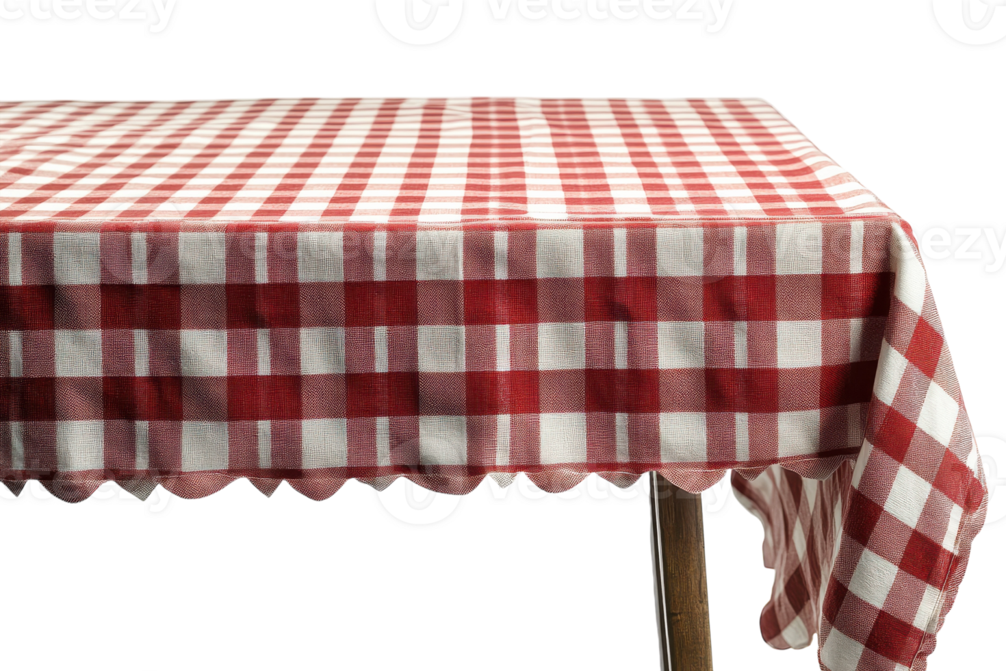 Red and white checkered tablecloth set on a rustic wooden table creating a cozy dining atmosphere png