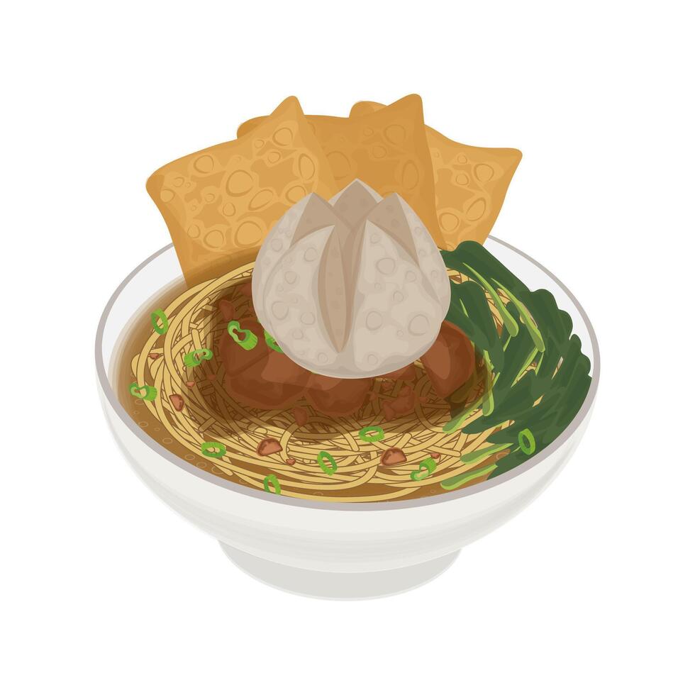 Illustration Logo Clipart Mie ayam bakso or Indonesian Chicken noodle with Meatball vector