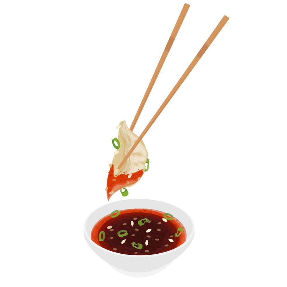 Illustration Logo Clipart Gyoza dumplings dipped in chili oil vector