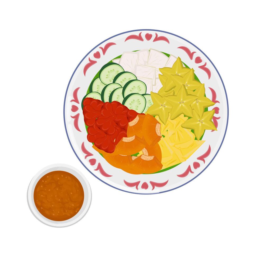 Illustration Logo Clipart Sliced of Fruit With Spicy Brown Sugar sauce or Rujak buah lutis buah or lotis buah vector