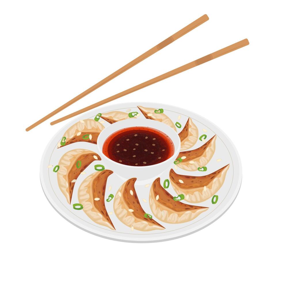 Illustration Logo Clipart Grilled gyoza dumpling with separate sauce vector