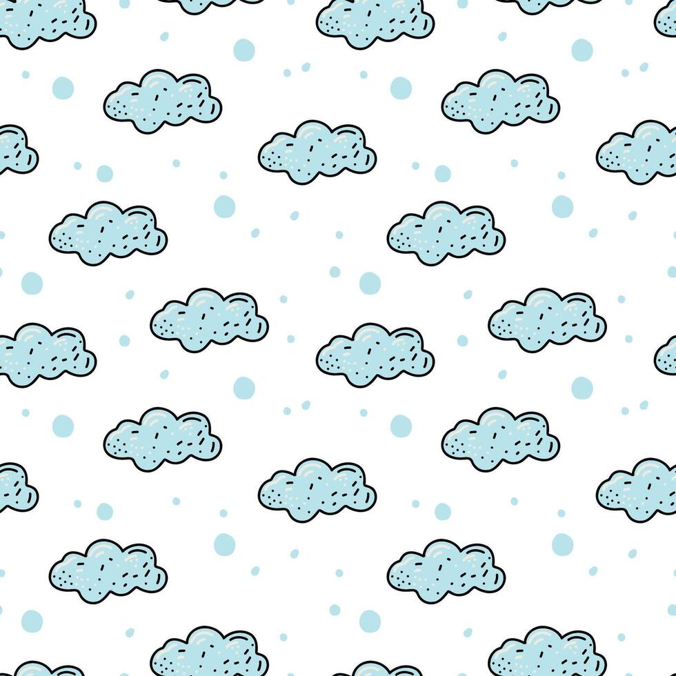 Delicate clouds scattered on a light background create a playful heavenly pattern, perfect for packaging or textile prints. vector